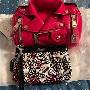 EUC Coach Red & Black Poppy Wristlet pair with NWTrugged Motorcycle jacket purse